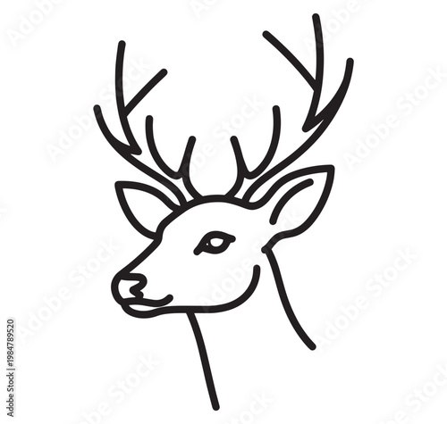 line drawing of a deer head with antlers in profile view