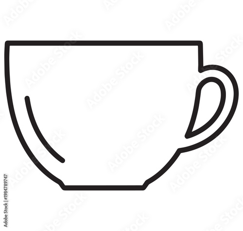 Simple line drawing of a teacup with handle on right side