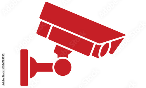 Red security camera icon mounted on a bracket surveillance technology