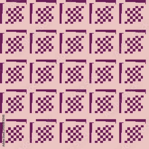 Purple geometric pixel art pattern on pink background vector illustration