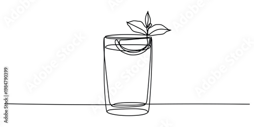 Minimalist Continuous Line Drawing of a Refreshing Drink with Garnish