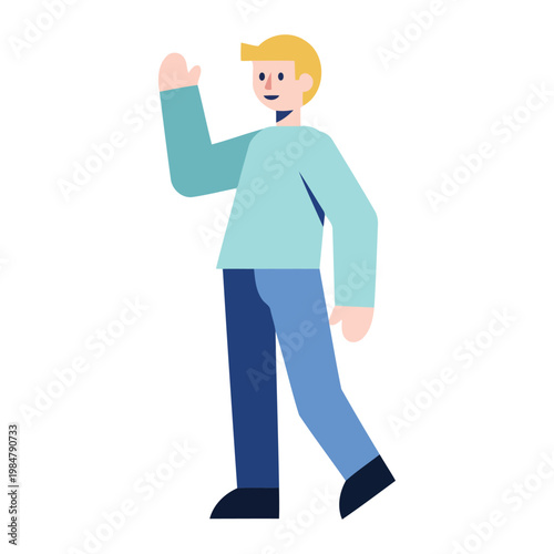 Cartoon man waving right hand smiling person
