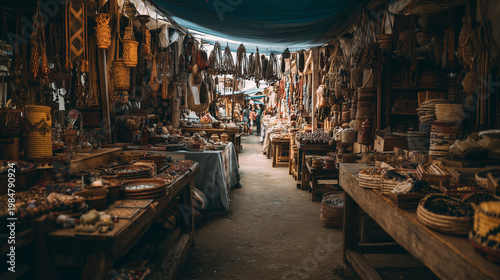Traditional market with handmade crafts and local goods ,streat market, photo style