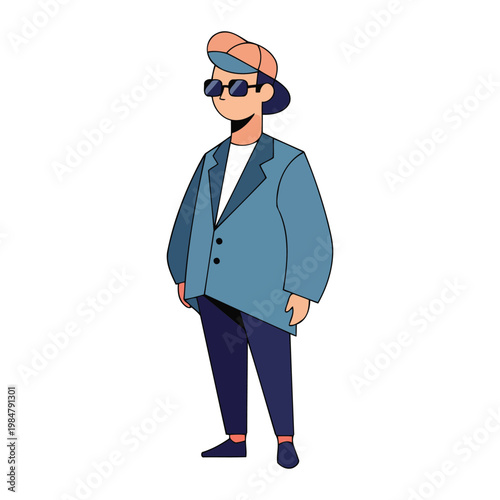 Cartoon man wearing blue jacket and sunglasses