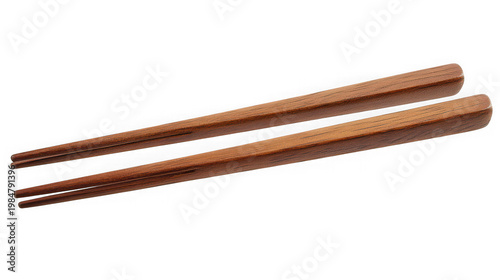 A pair of wooden chopsticks on transparent background