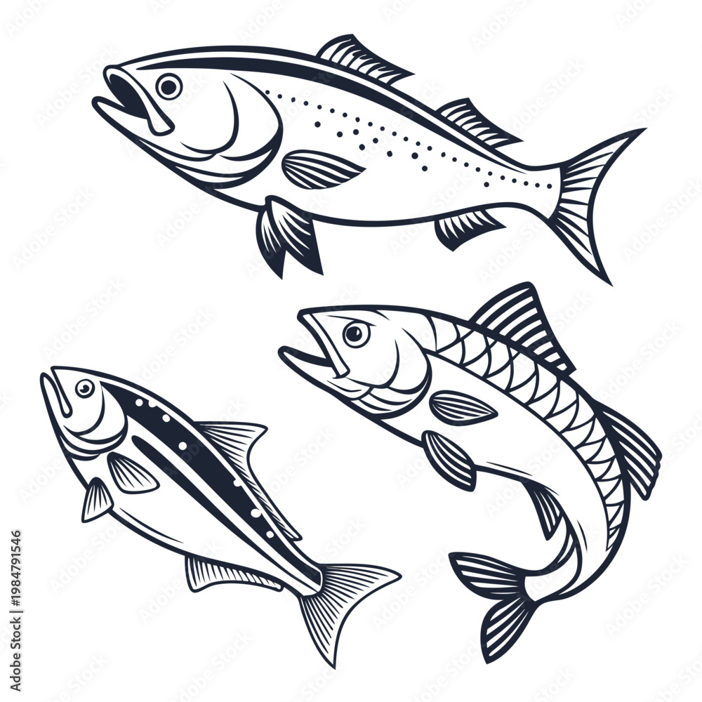 Fototapeta premium Fish icon vector set isolated on white background. food illustration sign collection. 
