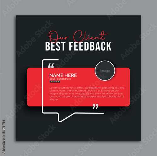 Customer Testimonial and Feedback Social Media Post Template with Red and Black Theme