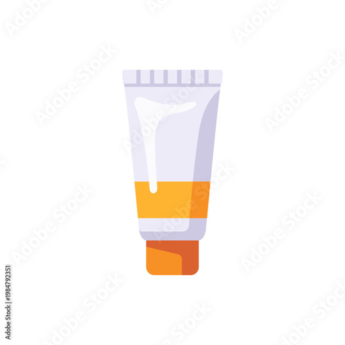plastic white orange sunscreen tube, beach skincare product, colorful illustration