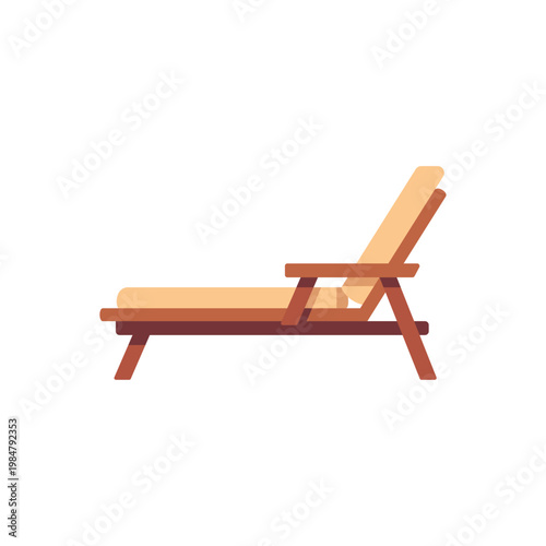 wooden beige sun lounger, beach relaxation furniture, colorful illustration