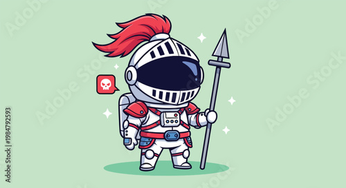 Cute Astronaut Knight Holding Spear with Red Plume.