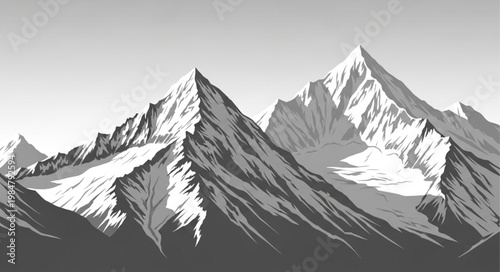 Snow Capped Mountain Peaks Rugged Alpine Range.