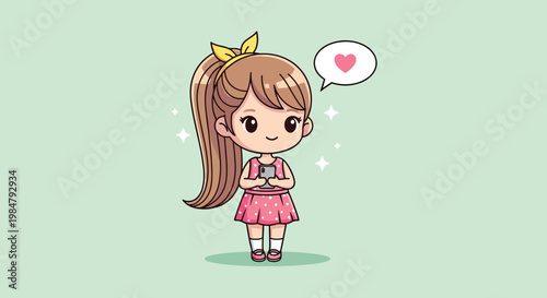 Cute Chibi Girl with Heart Bubble.