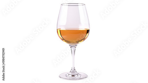 A wine glass filled with white wine on transparent background