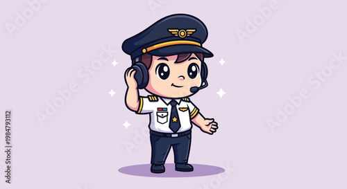 Cute Little Pilot Cartoon Character Illustration.