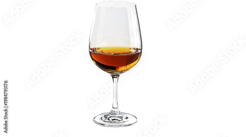 A glass of amber-colored wine on transparent background
