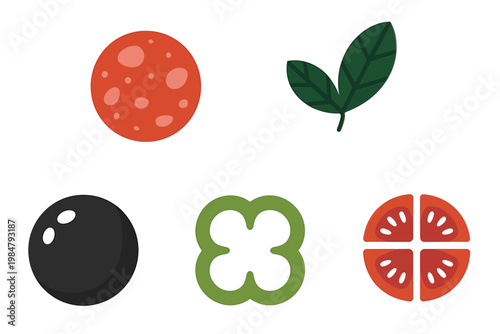 A colorful assortment of pizza toppings including pepperoni basil olives and peppers