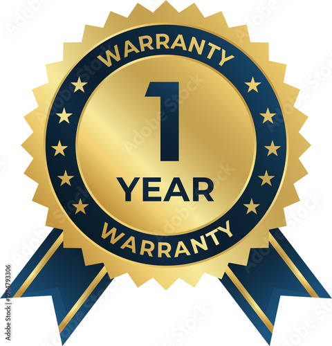 Gold and Navy 1 Year Warranty Seal Badge with Ribbons
