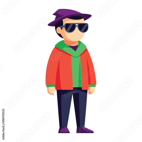 Cartoon man wearing sunglasses and colorful clothing
