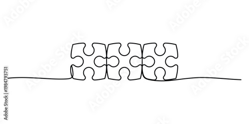 Continuous One Line Drawing of Interlocking Puzzle Pieces for Teamwork and Unity