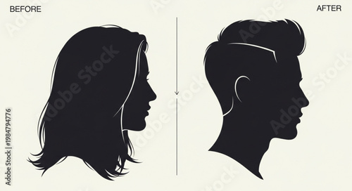 Silhouette Profiles Of Woman And Man Facing Opposite Directions.