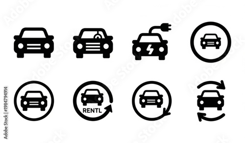 Transportation Glyph Icon Set Car Automobile Electric Vehicle Vector