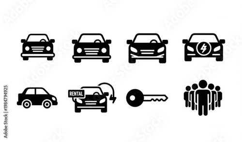 Transportation Glyph Icon Set Car Automobile Electric Vehicle Vector