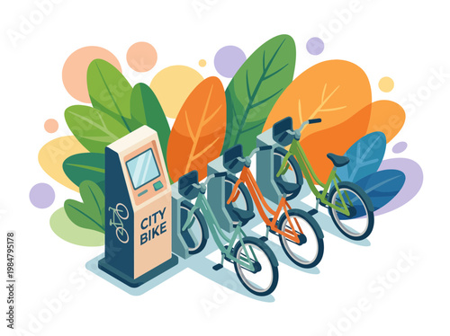 Eco Friendly City Bike Sharing Station Isometric Vector