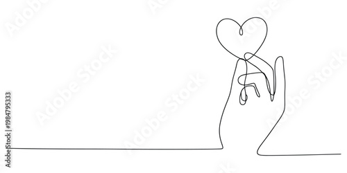 Minimalist Continuous One Line Drawing of Hand Holding a Heart Symbol