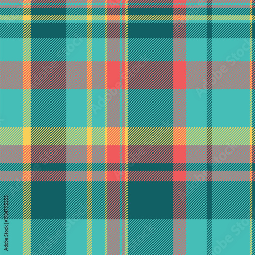 Jacket vector pattern background, harvest texture tartan textile. Wear seamless plaid check fabric in teal and cyan colors.
