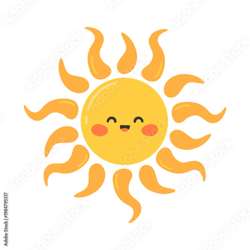 Cute sun kawaii on white background. vector illustration