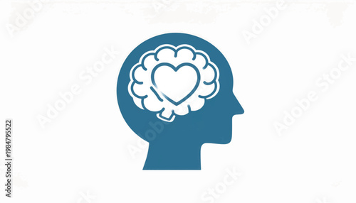 Human Head Silhouette with Heart Brain.