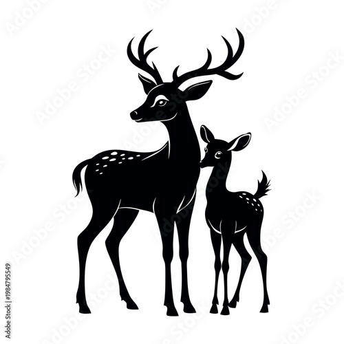 Deer Mother And Fawn Gentle Love Silhouette Illustration