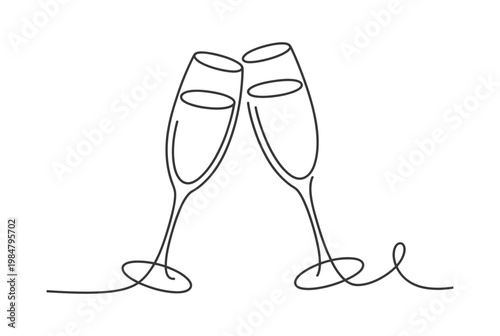 Two elegant champagne glasses clinking in  vector illustration design