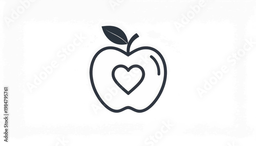 Simple Line Drawing of Apple with Heart.