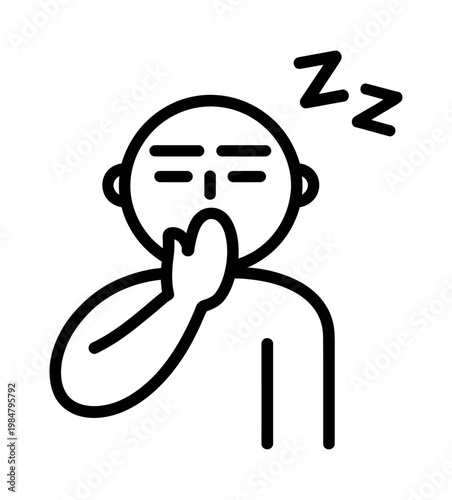 Vector illustration of a person yawning and feeling sleepy with zzz signs