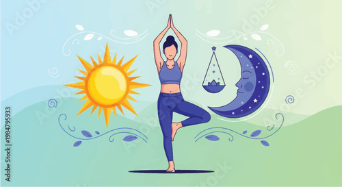 Woman Practicing Yoga in Tree Pose.