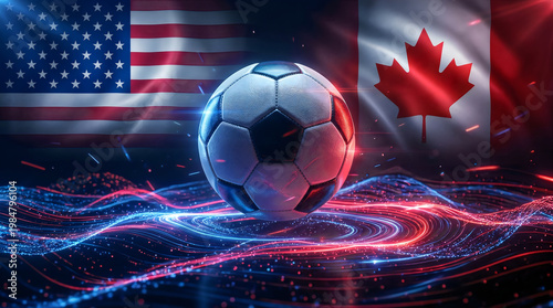 Soccer ball with USA and Canada flags