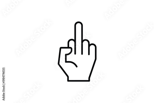 A simple black and white line drawing depicts a hand giving the middle finger