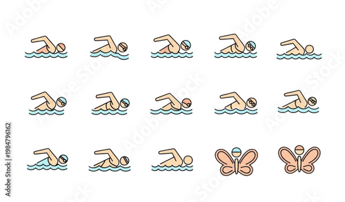 Swimmer icon set thin line minimal swimming symbols for web and mobile vector illustration