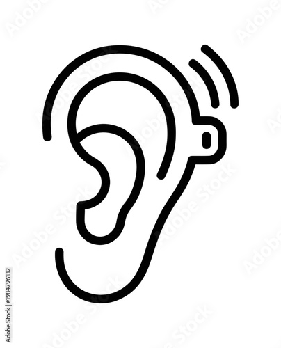 Vector illustration of an ear with a hearing aid device