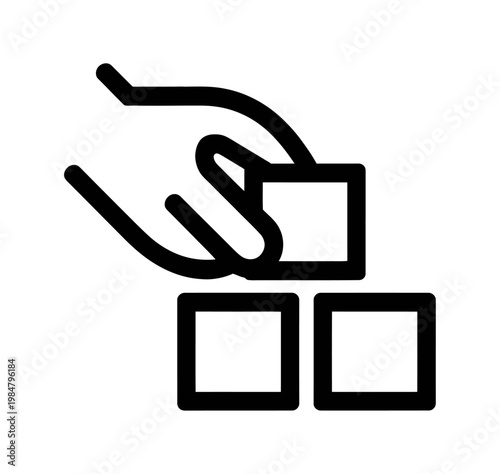 Canvastavla Hand is shown placing a small square block into a slot in a vector illustration
