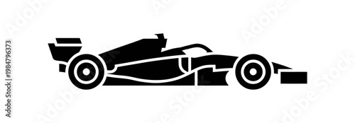 Vector graphic of a sleek racing car speeding along a track with a bold design.