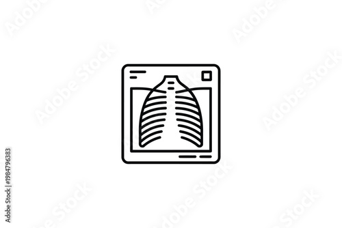 Simple line drawing of a chest x ray displayed on a rectangular monitor screen