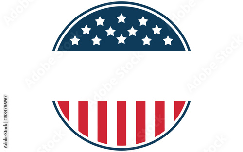 Circular emblem with blue stars and red stripes american flag elements for business branding design vector.