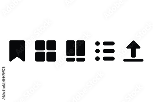 A series of black glyphs and icons representing various graphical elements