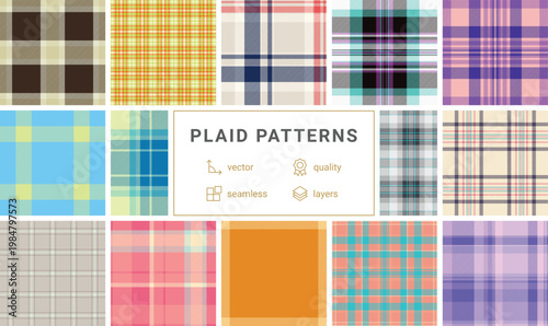 Plaid pattern set tailored for UI mockups and wireframes. Vector patterns add professionalism and polish to digital projects.