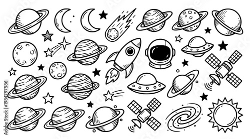 Vector illustration of space objects and celestial bodies design