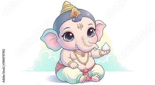 Baby Ganesha Cute Illustration