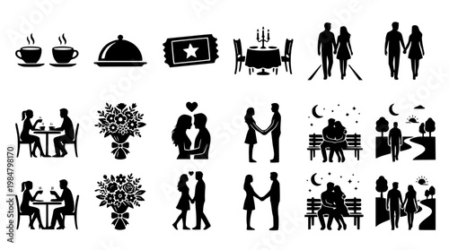 Romantic couple silhouettes in various loving moments together always