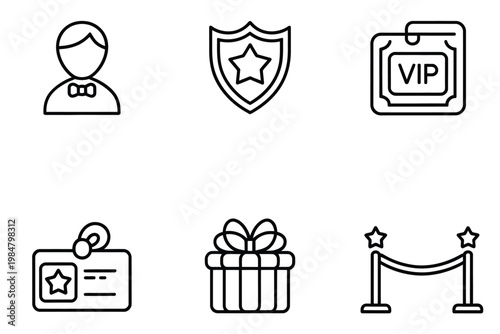 A collection of simple black and white line icons representing access and exclusivity